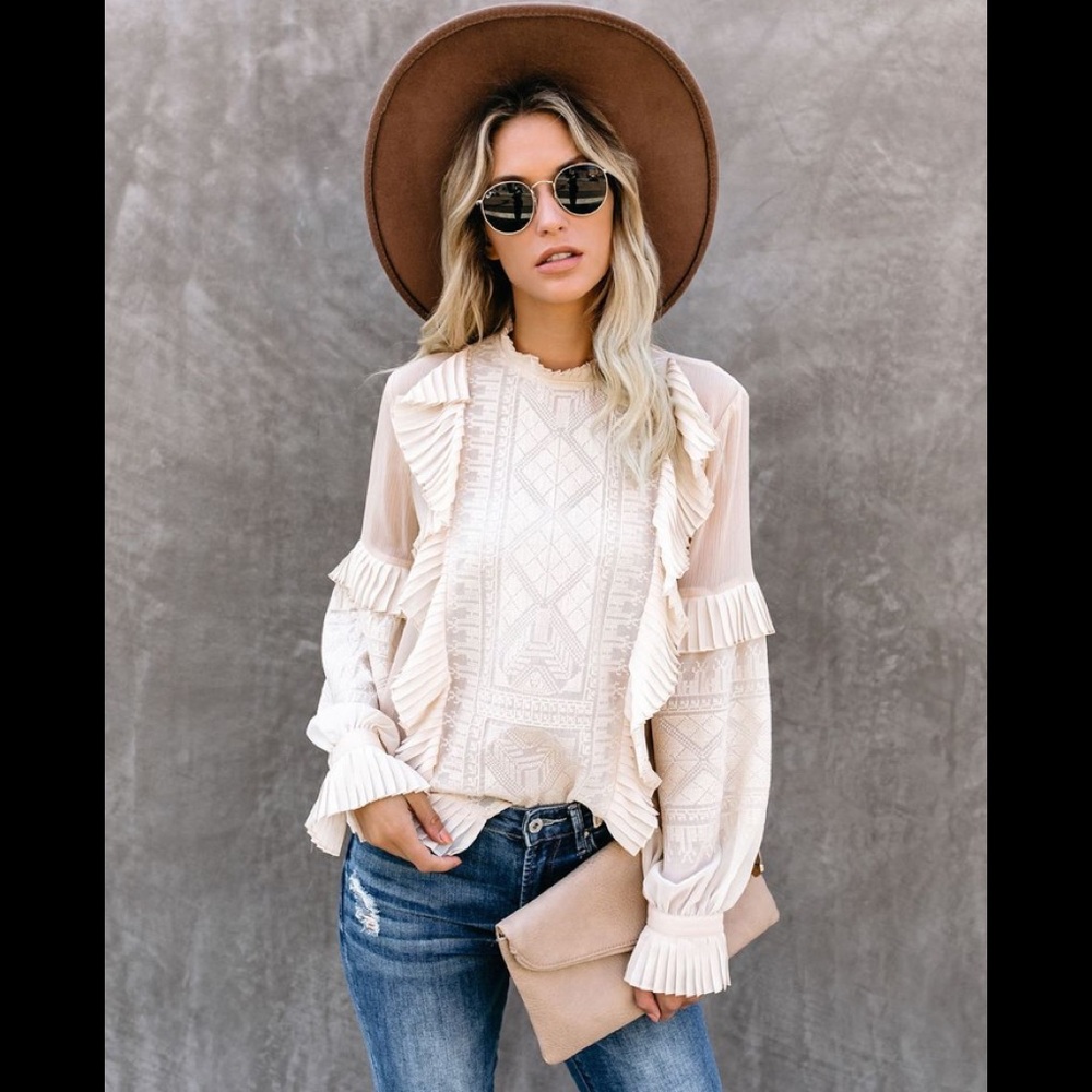 Strike A Pose Embroidered Ruffle Blouse